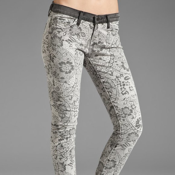 CURRENT ELLIOTT New Jeans Ankle Skinny Light Grey Black Lace Floral Women's HPπ - Picture 3 of 17